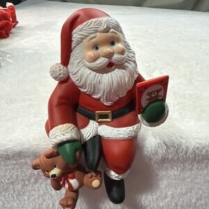 Vtg SANTA Plastic Christmas STOCKING HOLDER Mantel Hanger Hook Shelf Sitter